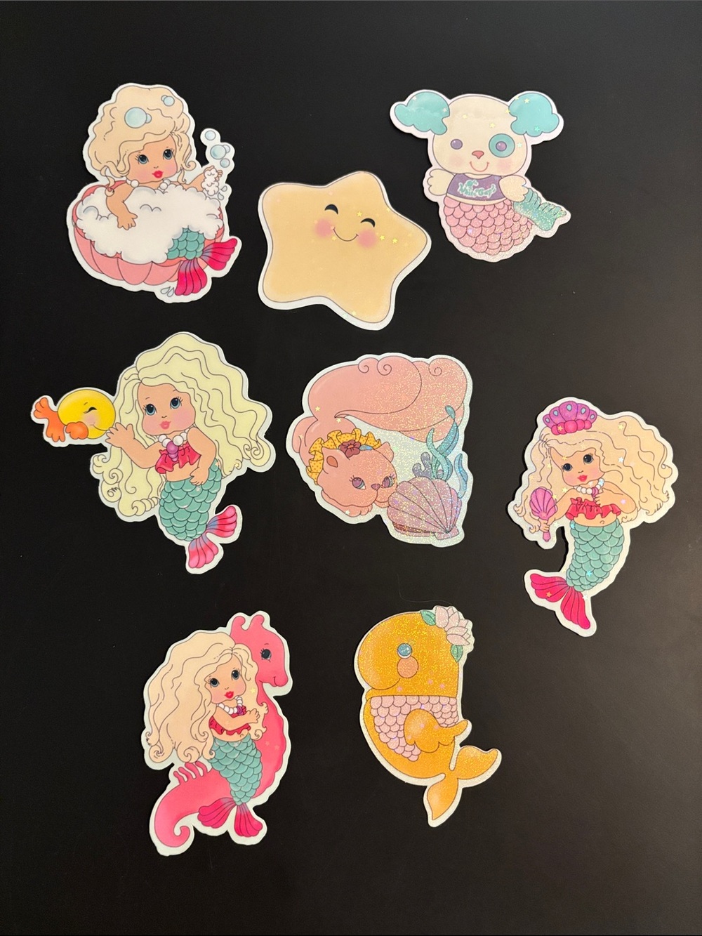 Retro Sweet Sea Doll Mermaid Sticker Pack – 8 Piece Holographic Set